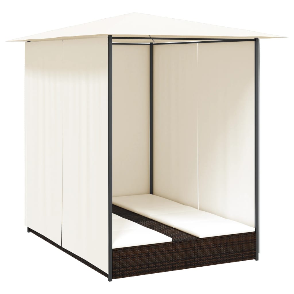 Lettino Prendisole Doppio Con Tende In Polyrattan