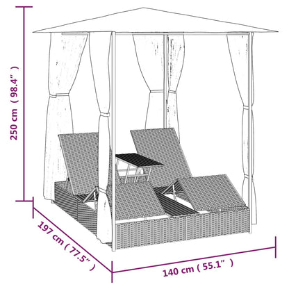 Lettino Prendisole Doppio Con Tende In Polyrattan