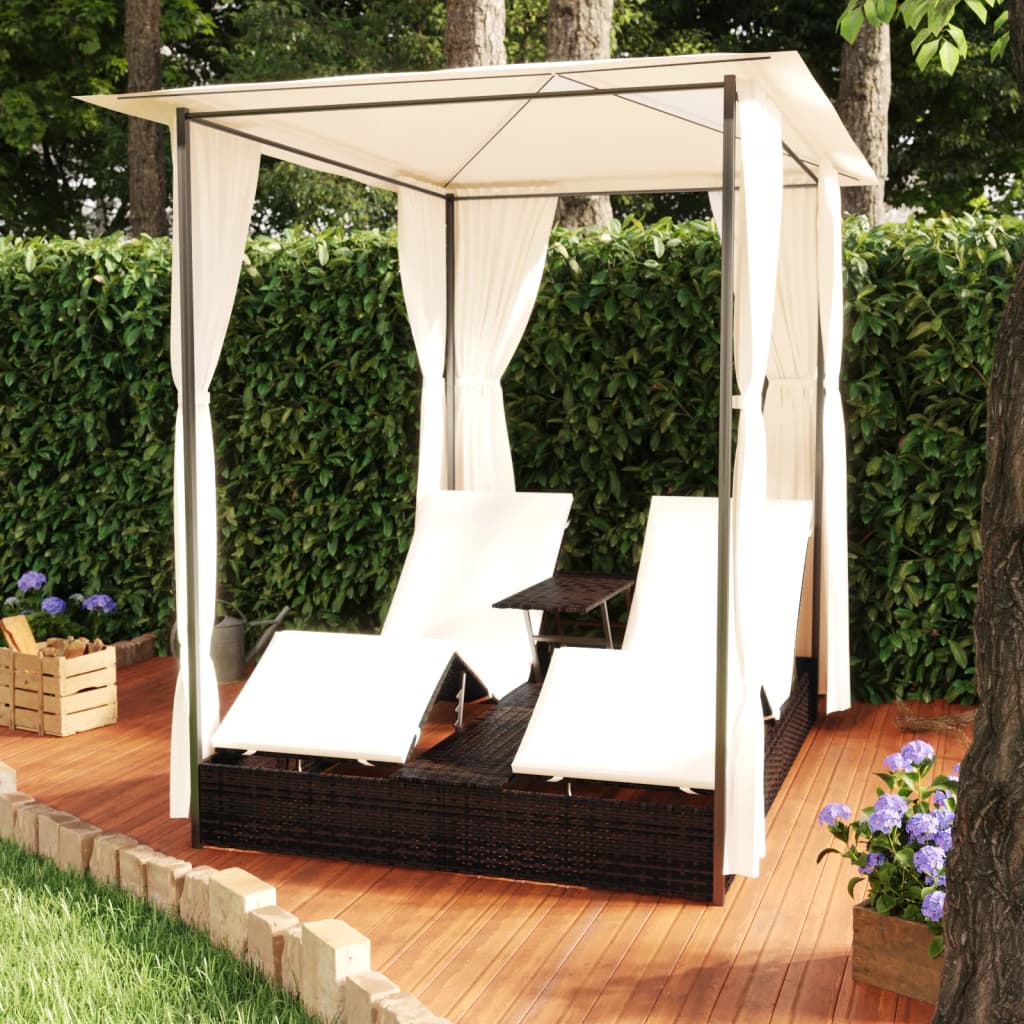 Lettino Prendisole Doppio Con Tende In Polyrattan