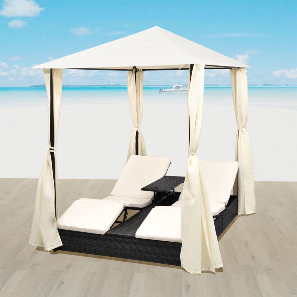 Lettino Prendisole Doppio Con Tende In Polyrattan