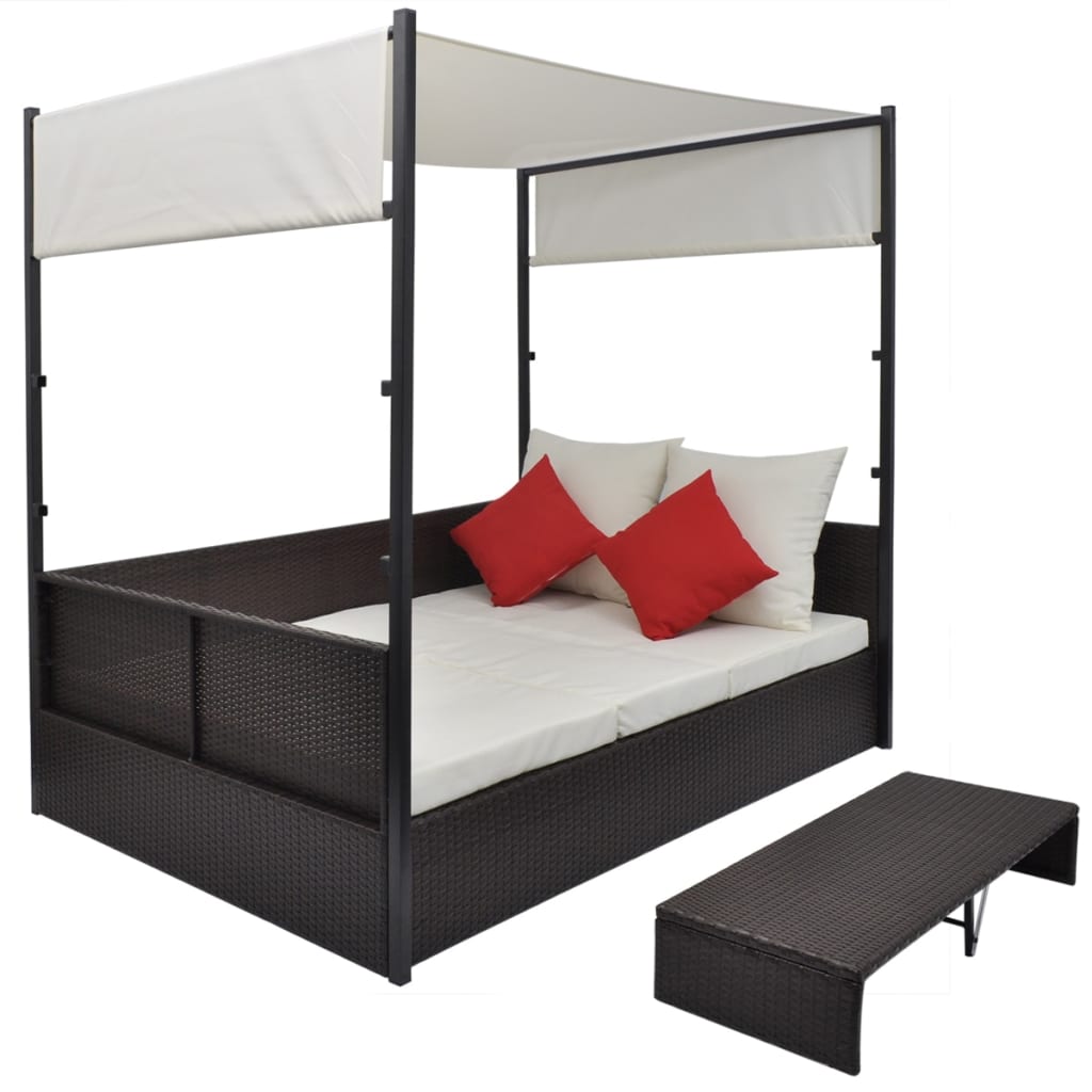 Lettino Da Giardino Con Tetto 190X130 Cm In Polyrattan