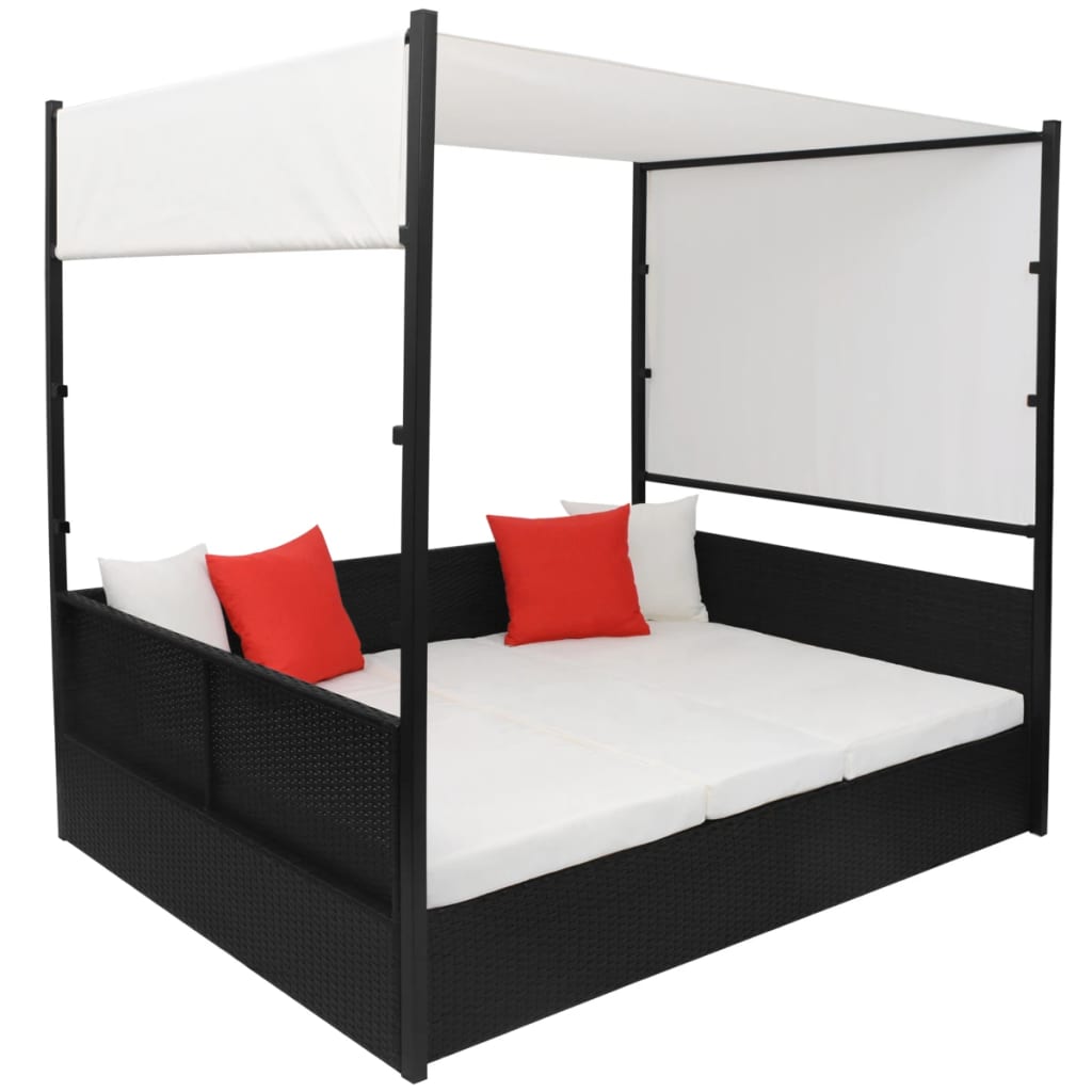 Lettino Da Giardino Con Tetto 190X130 Cm In Polyrattan