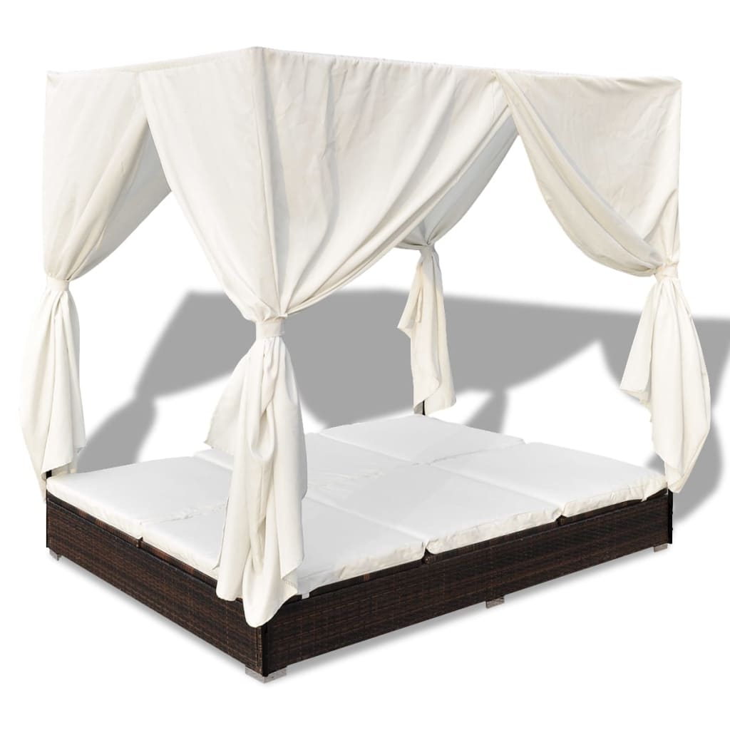 Lettino Prendisole Con Tende In Polyrattan