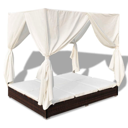 Lettino Prendisole Con Tende In Polyrattan