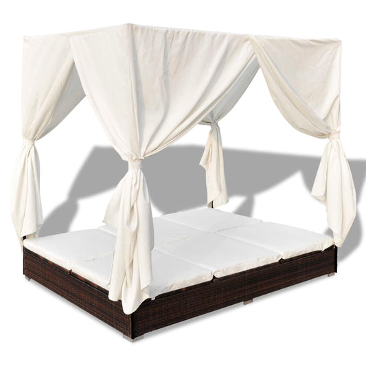 Lettino Prendisole Con Tende In Polyrattan