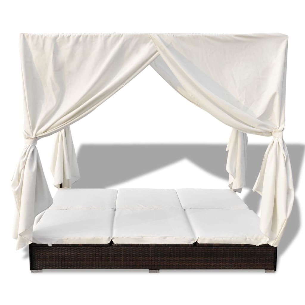 Lettino Prendisole Con Tende In Polyrattan