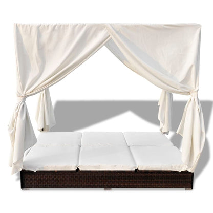 Lettino Prendisole Con Tende In Polyrattan