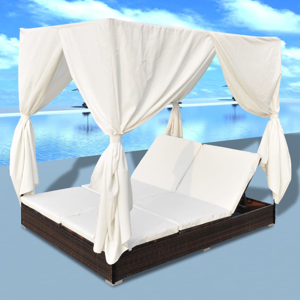 Lettino Prendisole Con Tende In Polyrattan