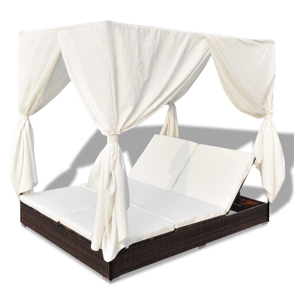 Lettino Prendisole Con Tende In Polyrattan