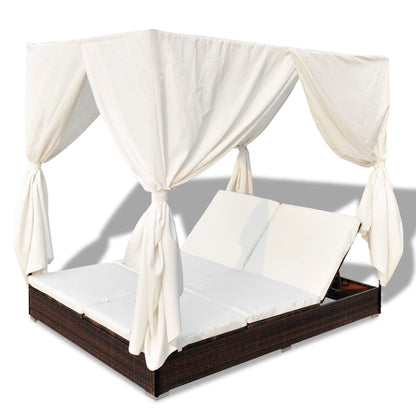Lettino Prendisole Con Tende In Polyrattan