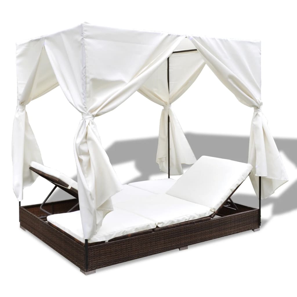 Lettino Prendisole Con Tende In Polyrattan