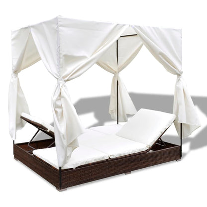 Lettino Prendisole Con Tende In Polyrattan