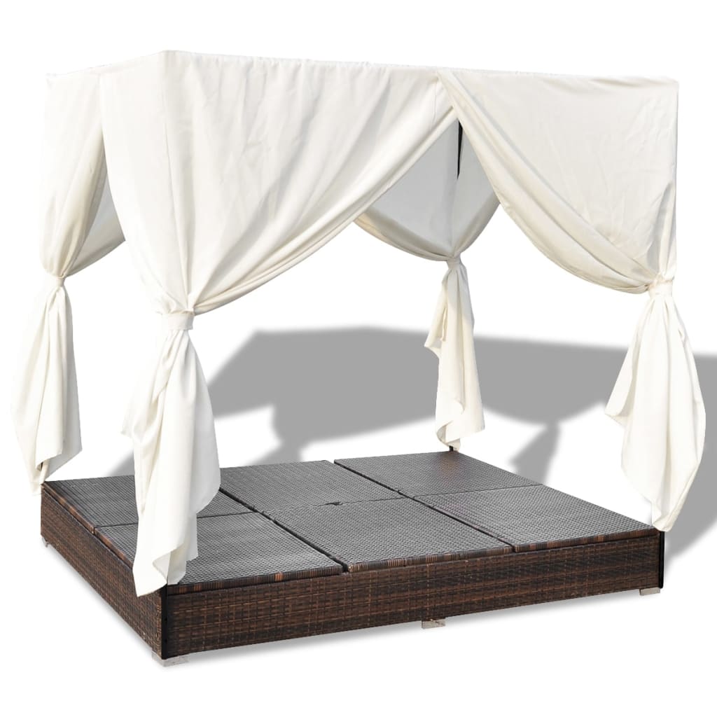 Lettino Prendisole Con Tende In Polyrattan