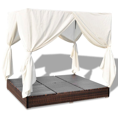 Lettino Prendisole Con Tende In Polyrattan