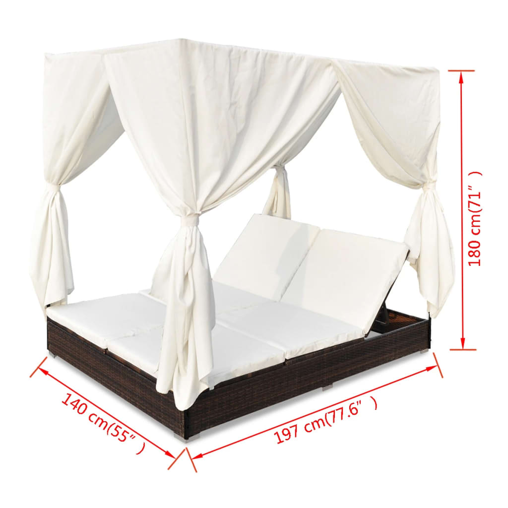 Lettino Prendisole Con Tende In Polyrattan
