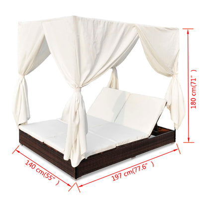 Lettino Prendisole Con Tende In Polyrattan