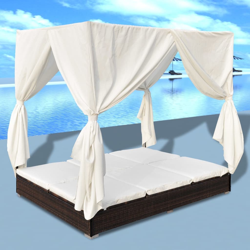 Lettino Prendisole Con Tende In Polyrattan