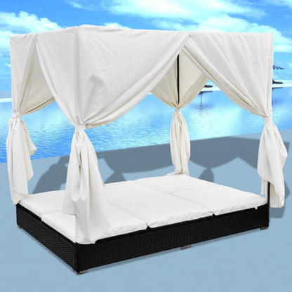 Lettino Prendisole Con Tende In Polyrattan