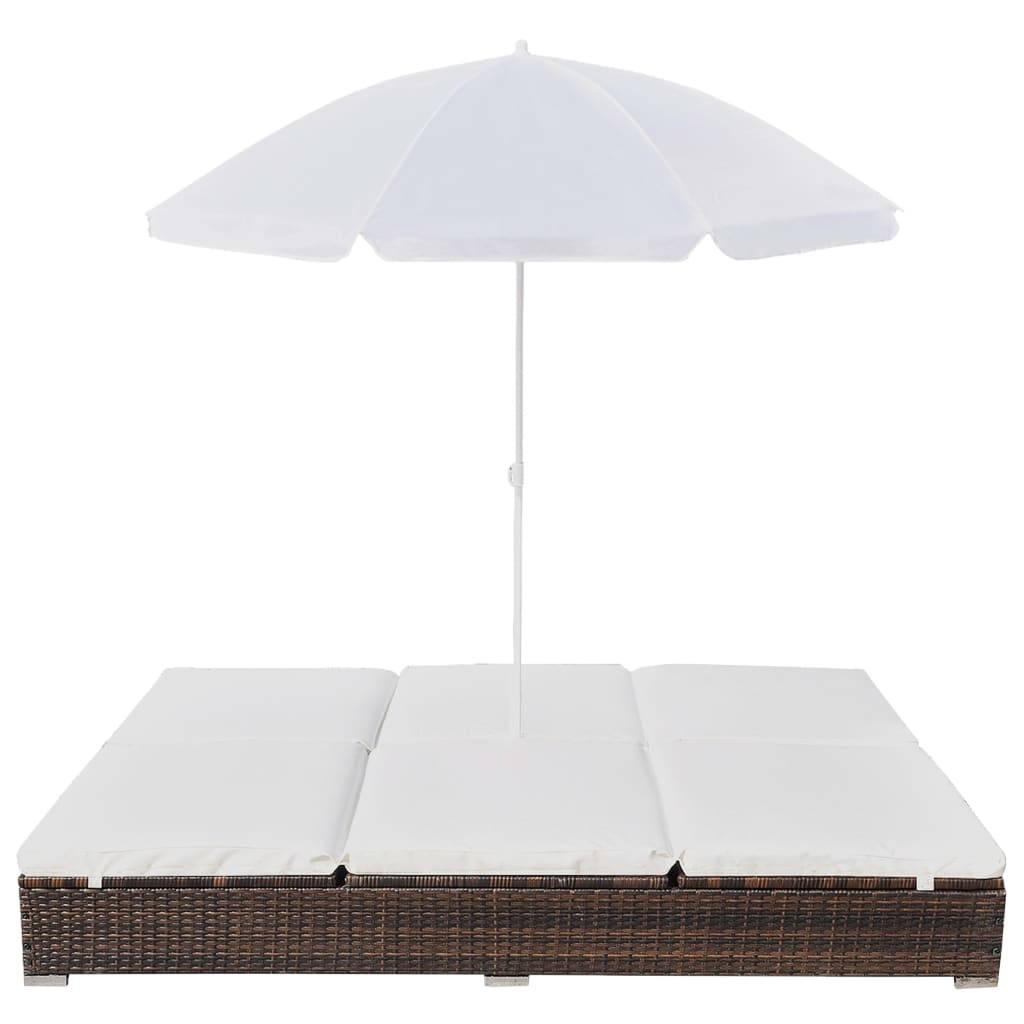 Lettino Prendisole Con Ombrellone In Polyrattan