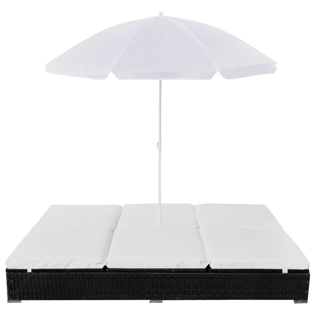 Lettino Prendisole Con Ombrellone In Polyrattan