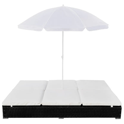 Lettino Prendisole Con Ombrellone In Polyrattan