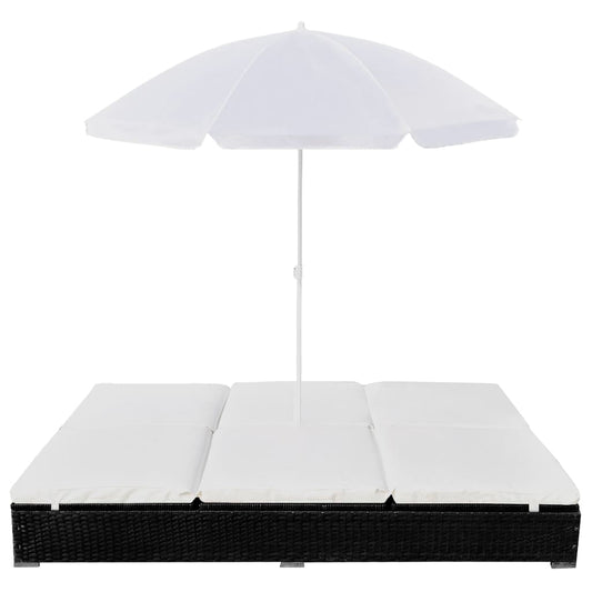 Lettino Prendisole Con Ombrellone In Polyrattan