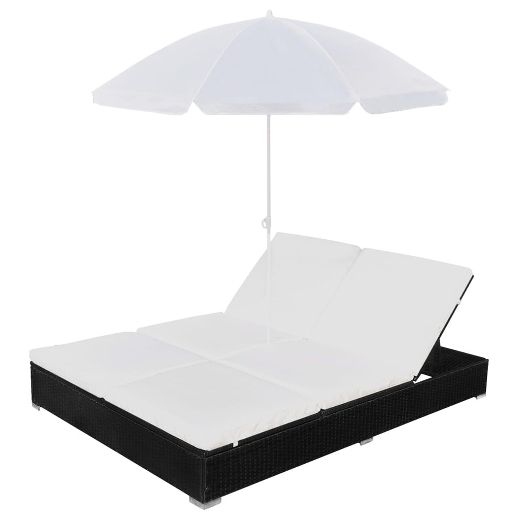 Lettino Prendisole Con Ombrellone In Polyrattan