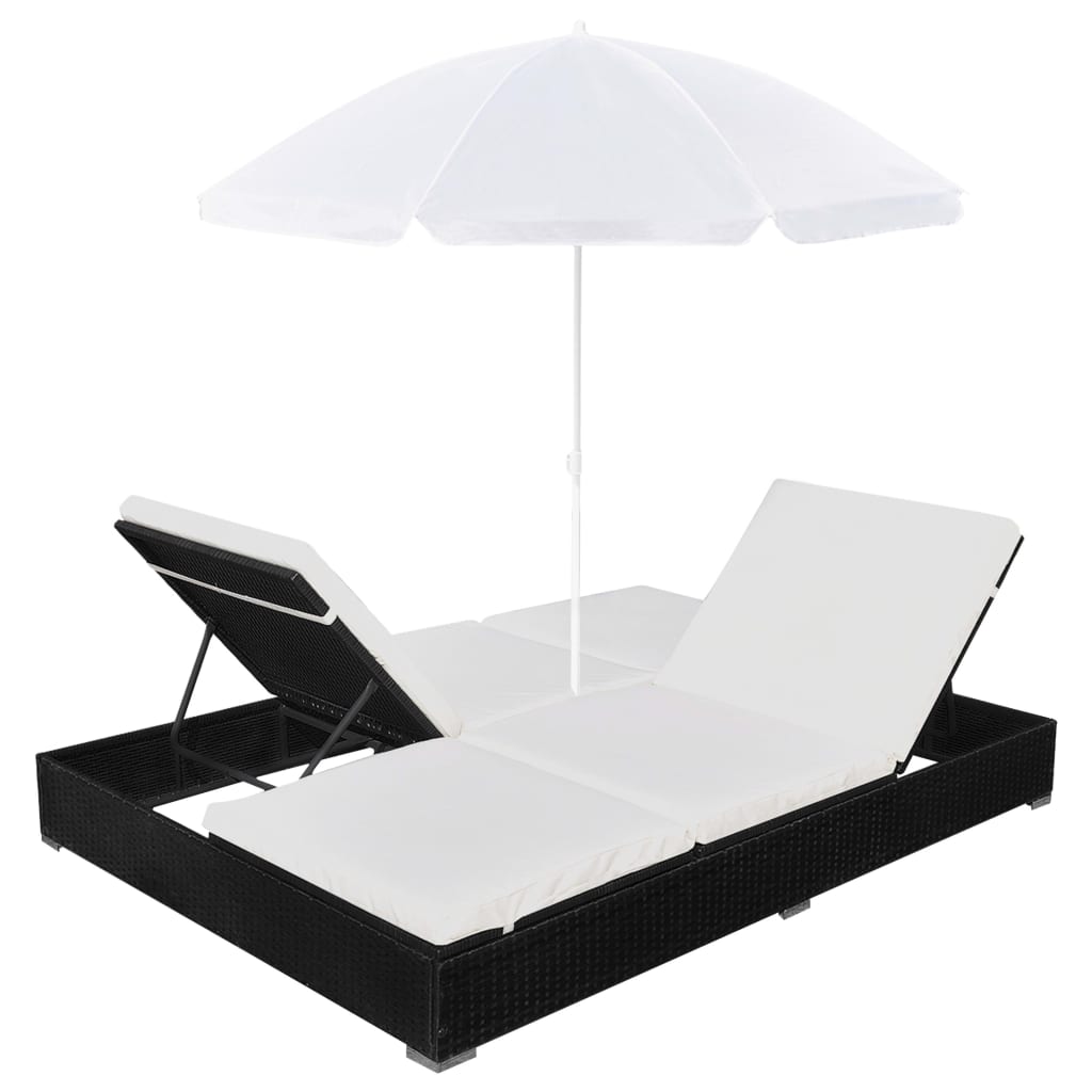 Lettino Prendisole Con Ombrellone In Polyrattan
