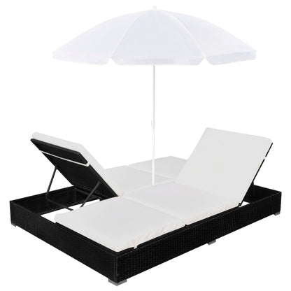 Lettino Prendisole Con Ombrellone In Polyrattan