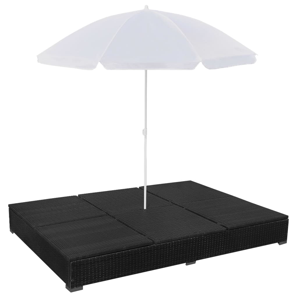 Lettino Prendisole Con Ombrellone In Polyrattan
