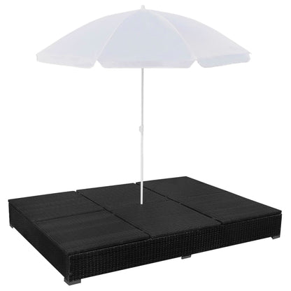 Lettino Prendisole Con Ombrellone In Polyrattan