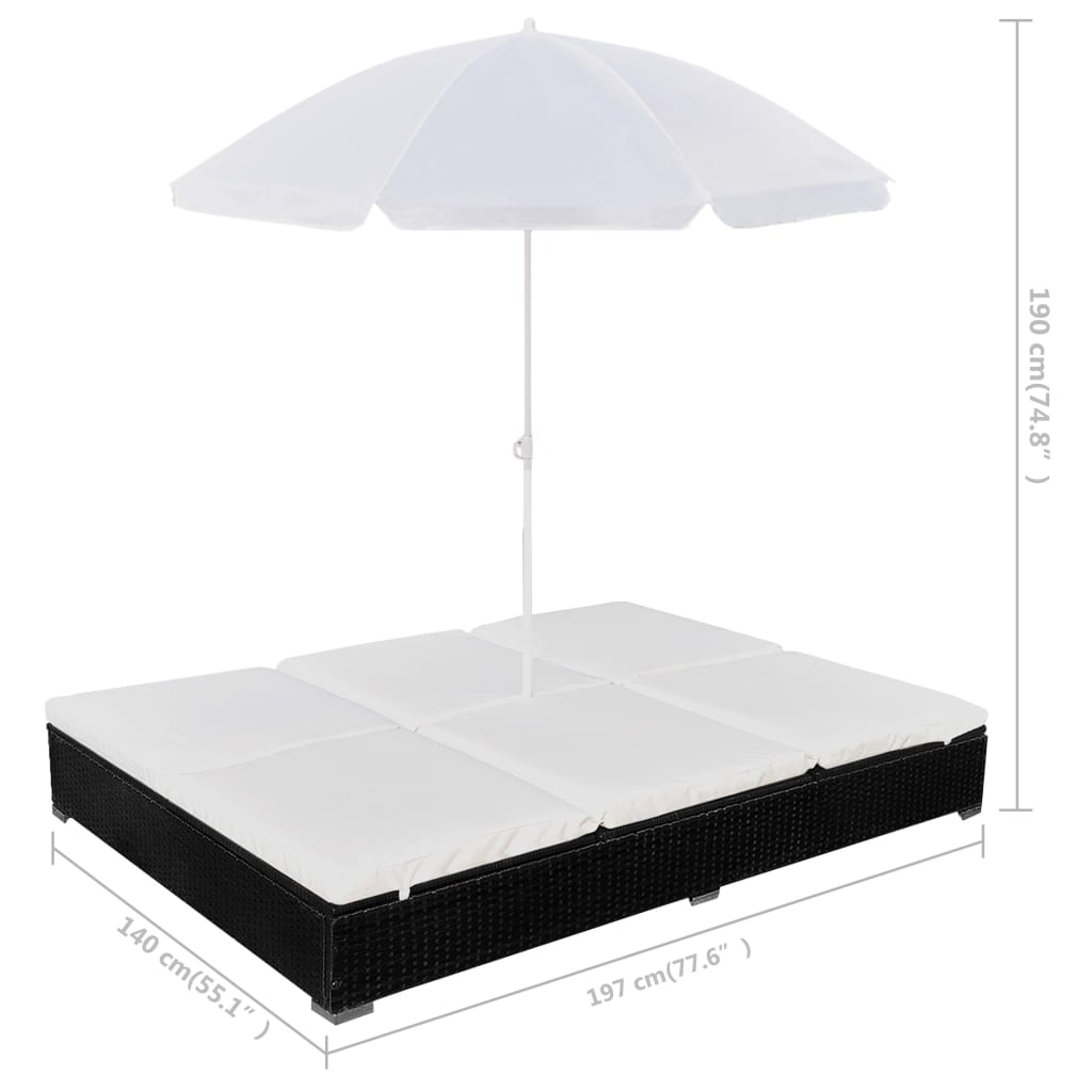 Lettino Prendisole Con Ombrellone In Polyrattan