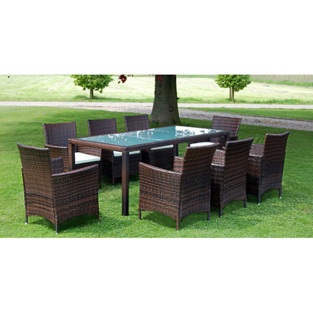 Set Mobili Da Pranzo Da Giardino 9Pz E Cuscini Polyrattan