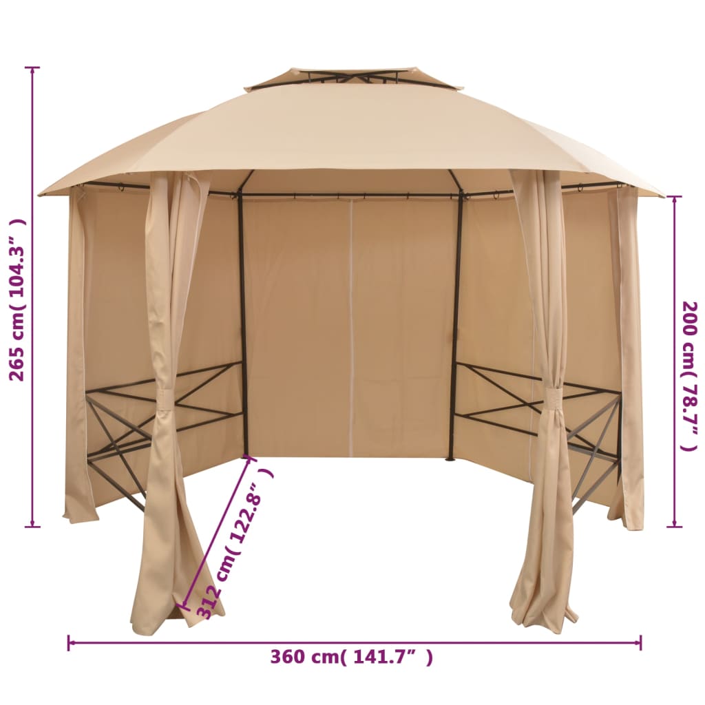 Gazebo Padiglione Da Giardino Con Tende Esagonale 360X265 Cm