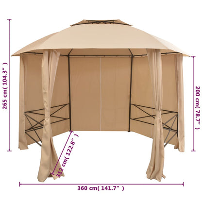 Gazebo Padiglione Da Giardino Con Tende Esagonale 360X265 Cm