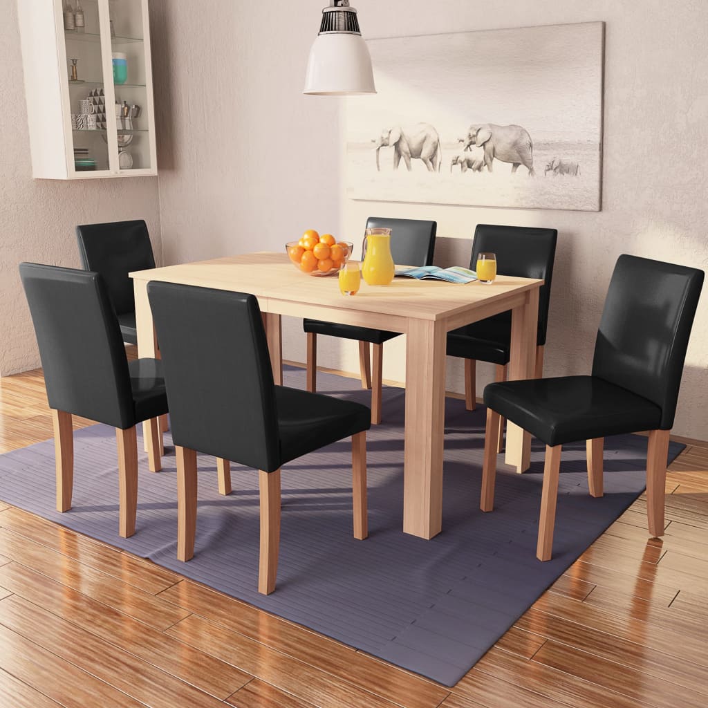 Sedie E Tavolo Pranzo 7 Pz In Pelle Artificiale Quercia