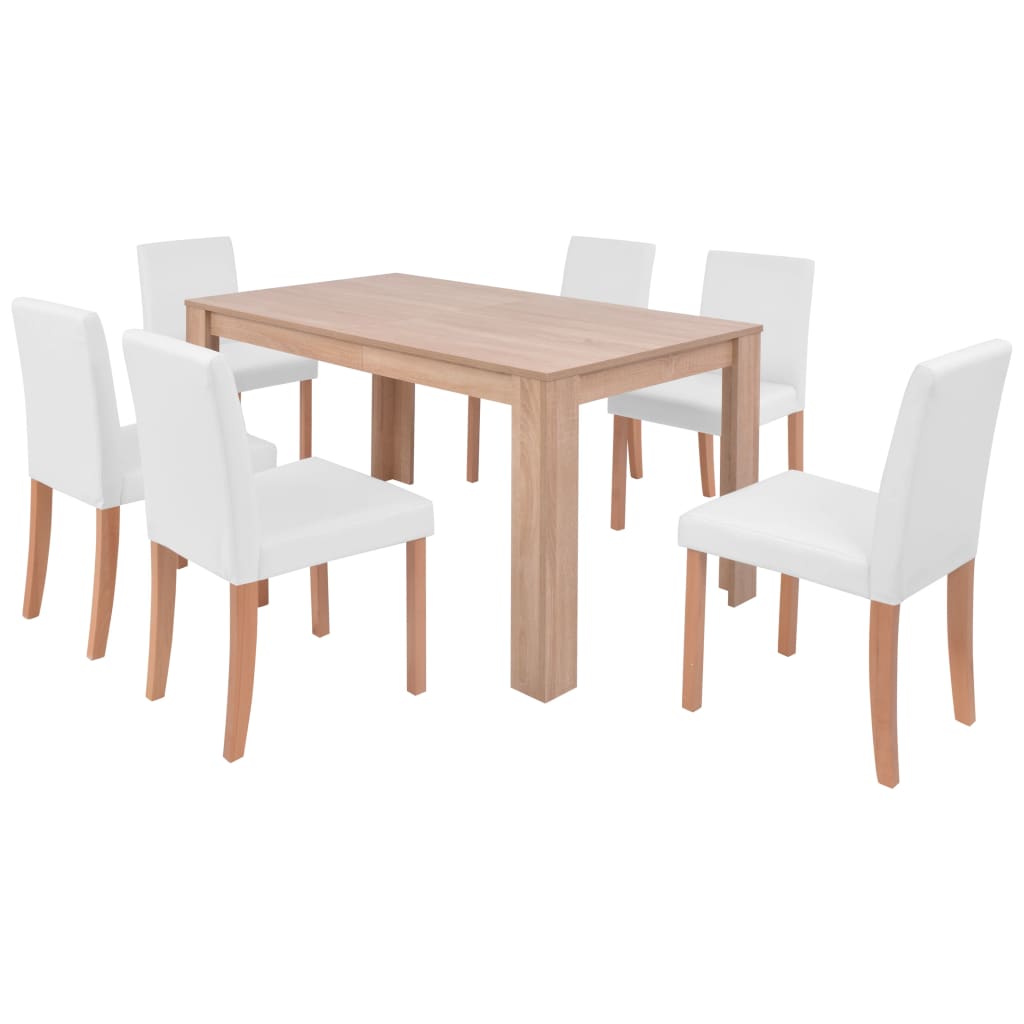 Sedie E Tavolo Pranzo 7 Pz In Pelle Artificiale Quercia