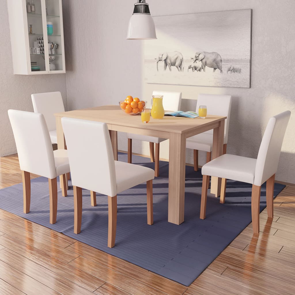 Sedie E Tavolo Pranzo 7 Pz In Pelle Artificiale Quercia