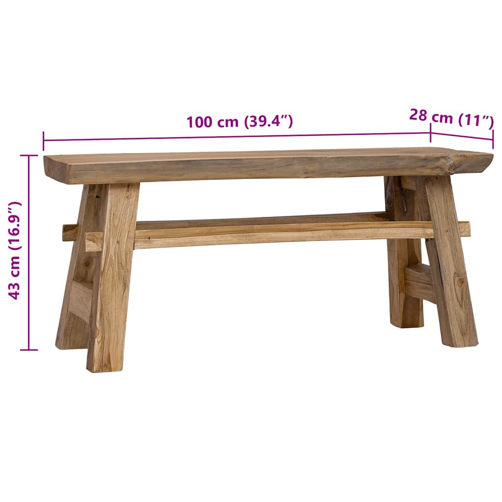 Panca Legno Massello Recupero Misto E Teak Massello 100X28X43Cm Grigio