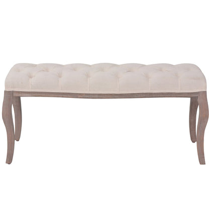 Panca In Lino E Legno Massello 110X38X48 Cm