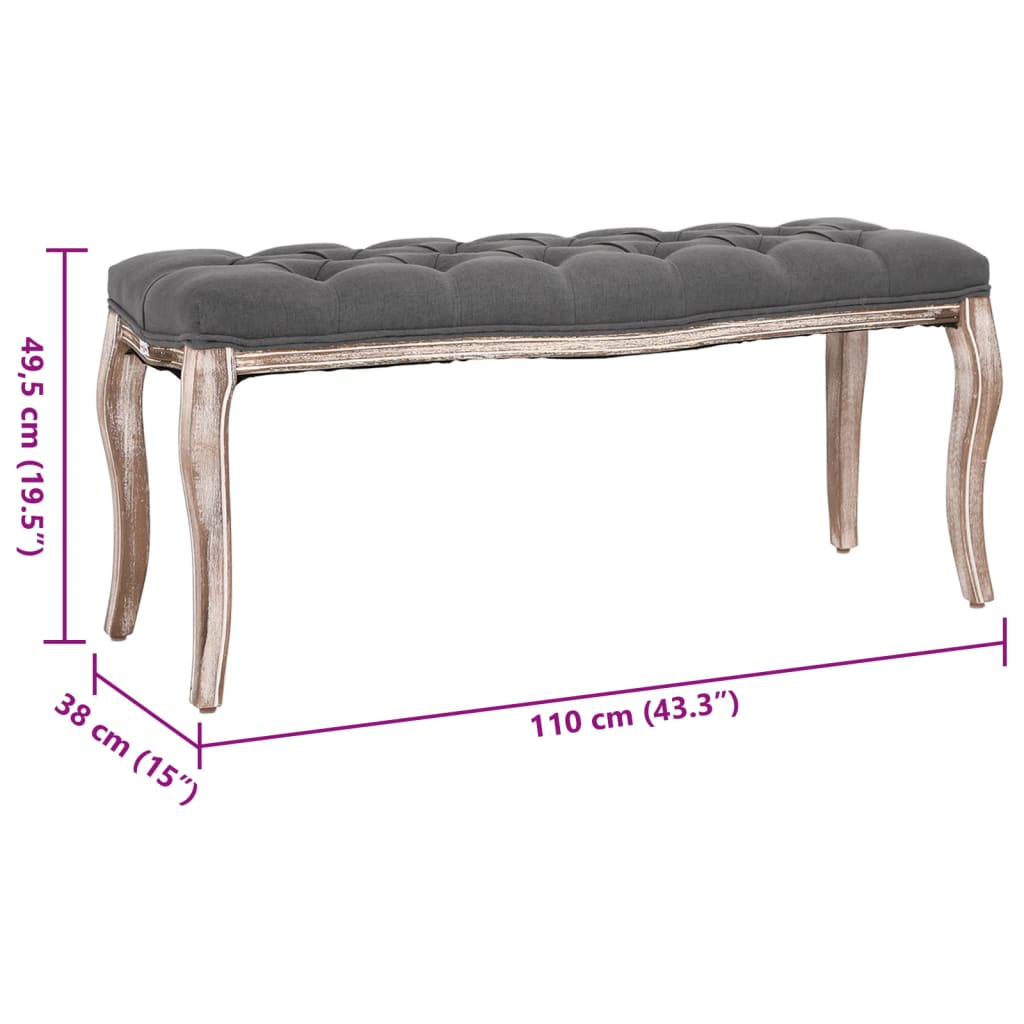 Panca In Lino E Legno Massello 110X38X48 Cm
