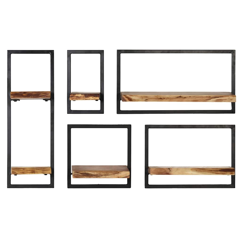 Set Di Mensole 5 Pz In Legno Massello Di Acacia E Acciaio