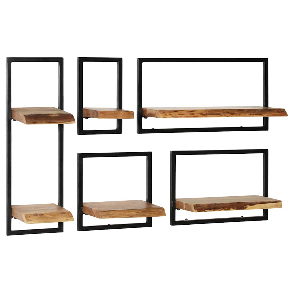 Set Di Mensole 5 Pz In Legno Massello Di Acacia E Acciaio