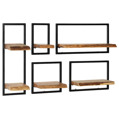 Set Di Mensole 5 Pz In Legno Massello Di Acacia E Acciaio