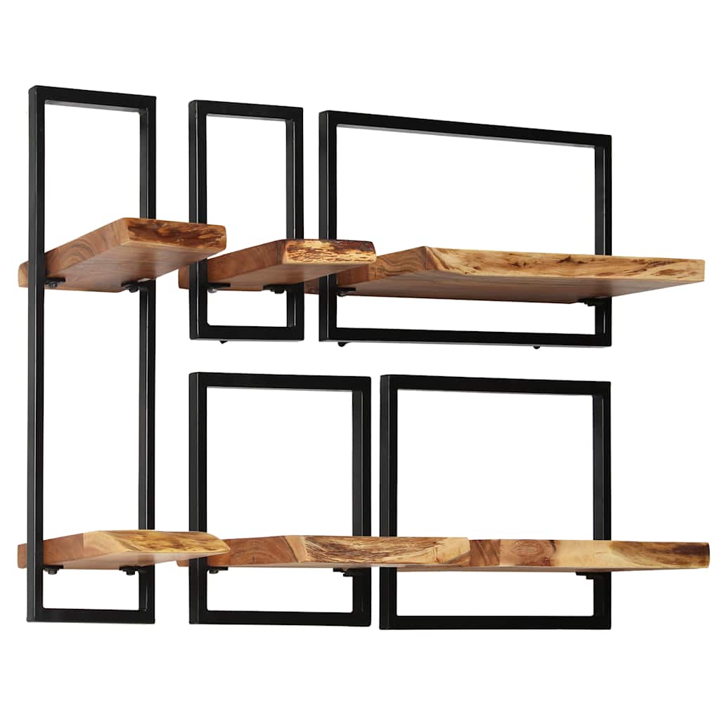 Set Di Mensole 5 Pz In Legno Massello Di Acacia E Acciaio