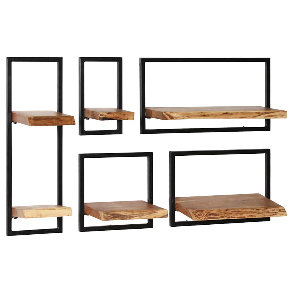 Set Di Mensole 5 Pz In Legno Massello Di Acacia E Acciaio