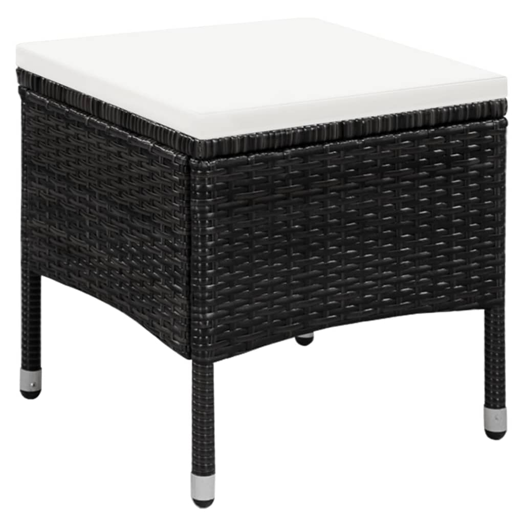 Sedia Da Esterno Con Sgabello E Cuscini In Polyrattan Nero