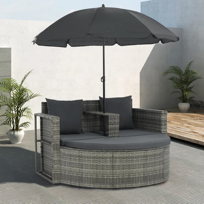 Lettino Da Giardino Con Ombrellone Nero In Polyrattan
