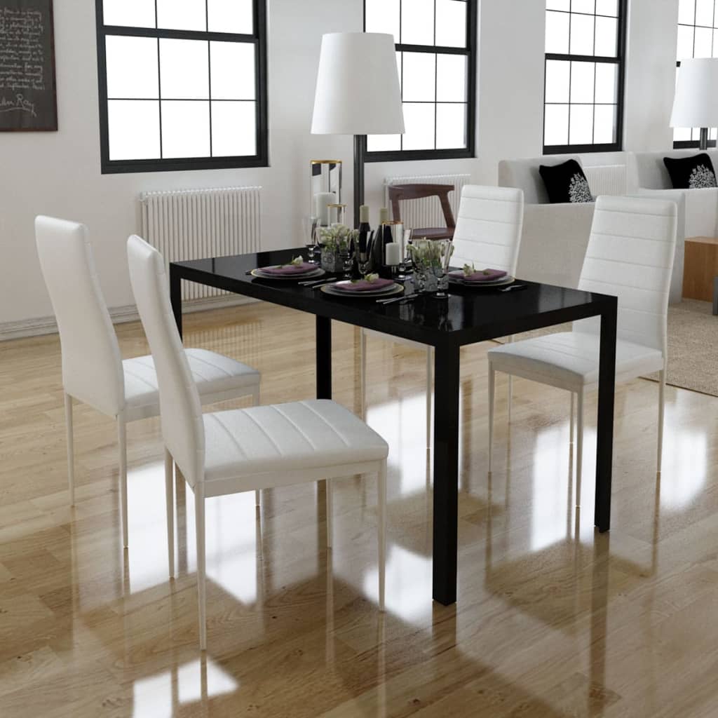 Set Tavolo Da Pranzo 5 Pz In Pelle Artificiale Nero E Bianco