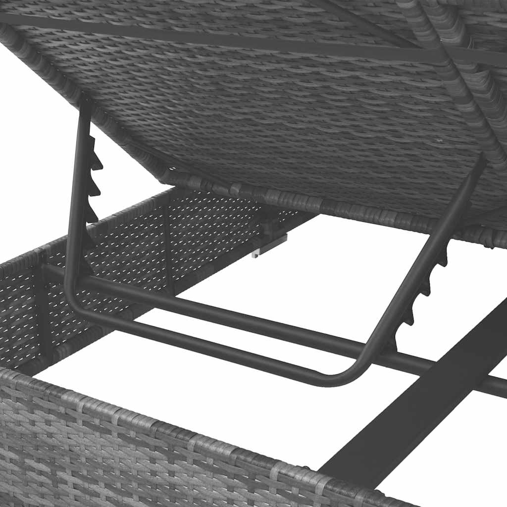Lettino Prendisole Con Tende In Polyrattan Grigio